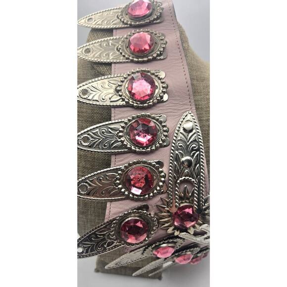 Vintage Bubblegum Pink Leatherock Nina Arjani Large Belt - Picture 3 of 10